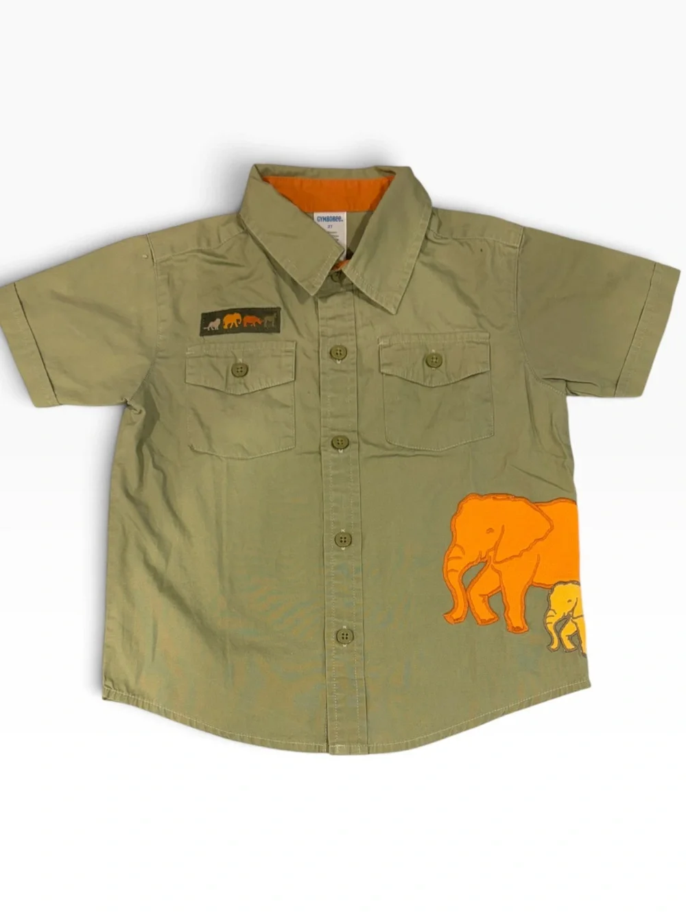 Safari Jungle Guide Button Down Shirt with Elephant Appliqué
